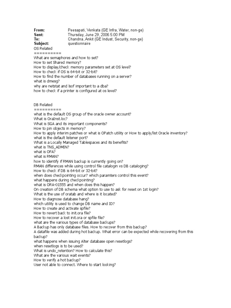 Questionnaire | PDF | Oracle Database | Backup