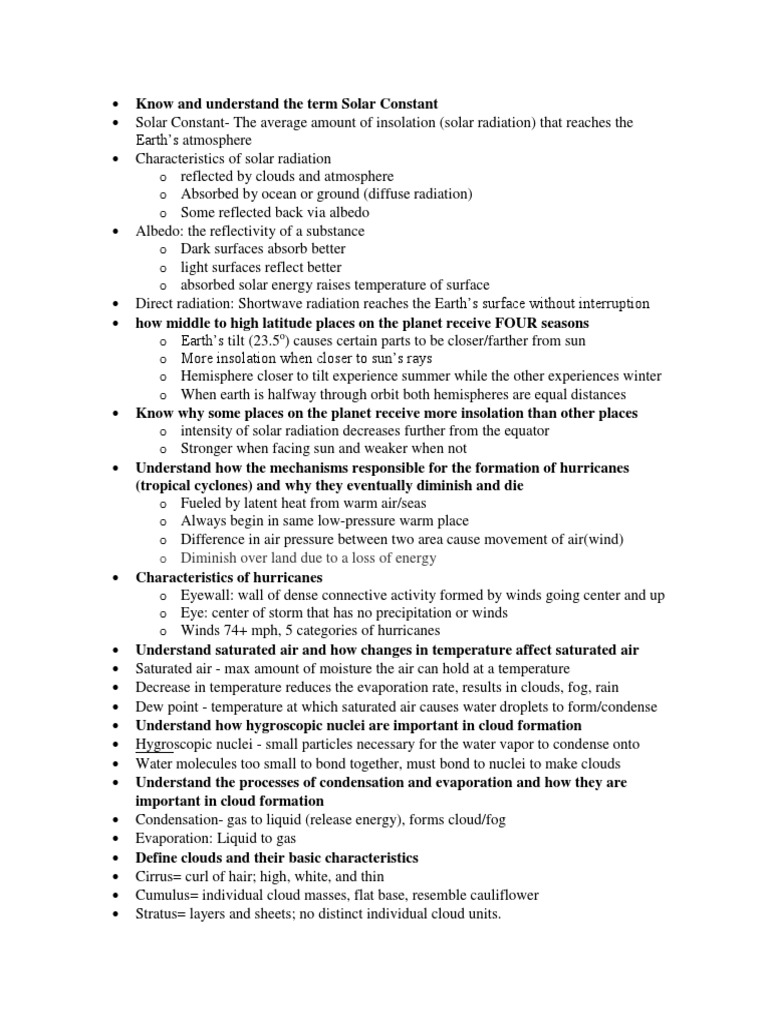 Exam 1 Study Guide | PDF | Cloud | Tropical Cyclones