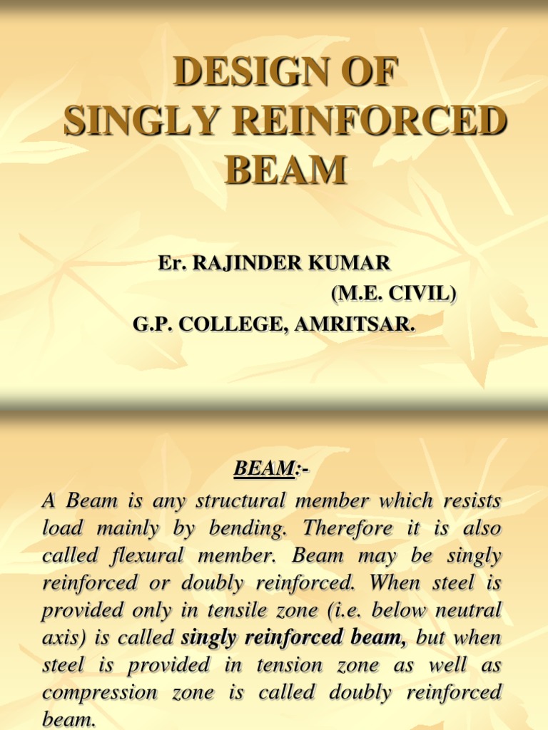 Design of Singly Reinforced | PDF | Beam (Structure) | Bending