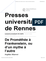 Lectures Et Écritures Du Mythe - de Prométhée À Frankenstein, Ou D'un Mythe À L'autre - Presses Universitaires de Rennes