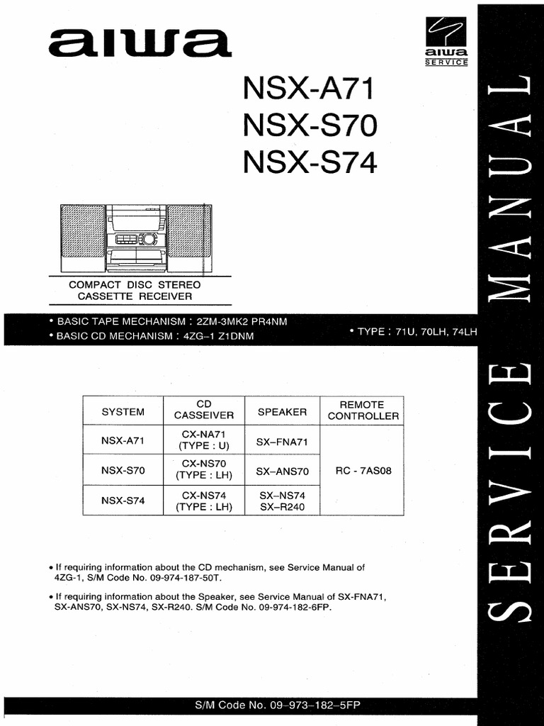 Aiwa CX-NS70, NSX-A71, NSX-S70, NSX-S74 Mini Combo PDF | PDF