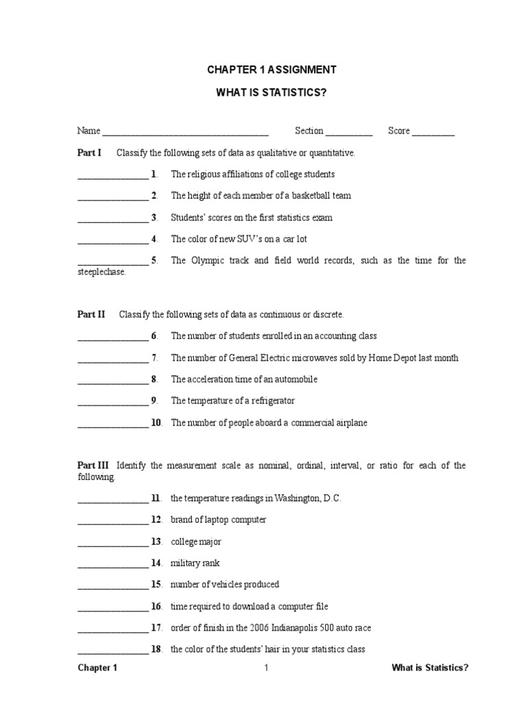 Chapter 1 Assignment What Is Statistics? | PDF | Level Of Measurement ...