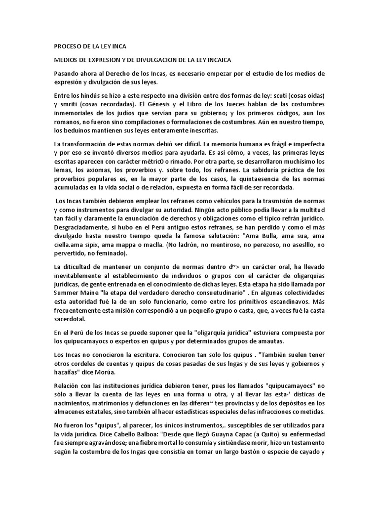 Proceso de La Ley Inca | PDF | Imperio Inca | Nobleza