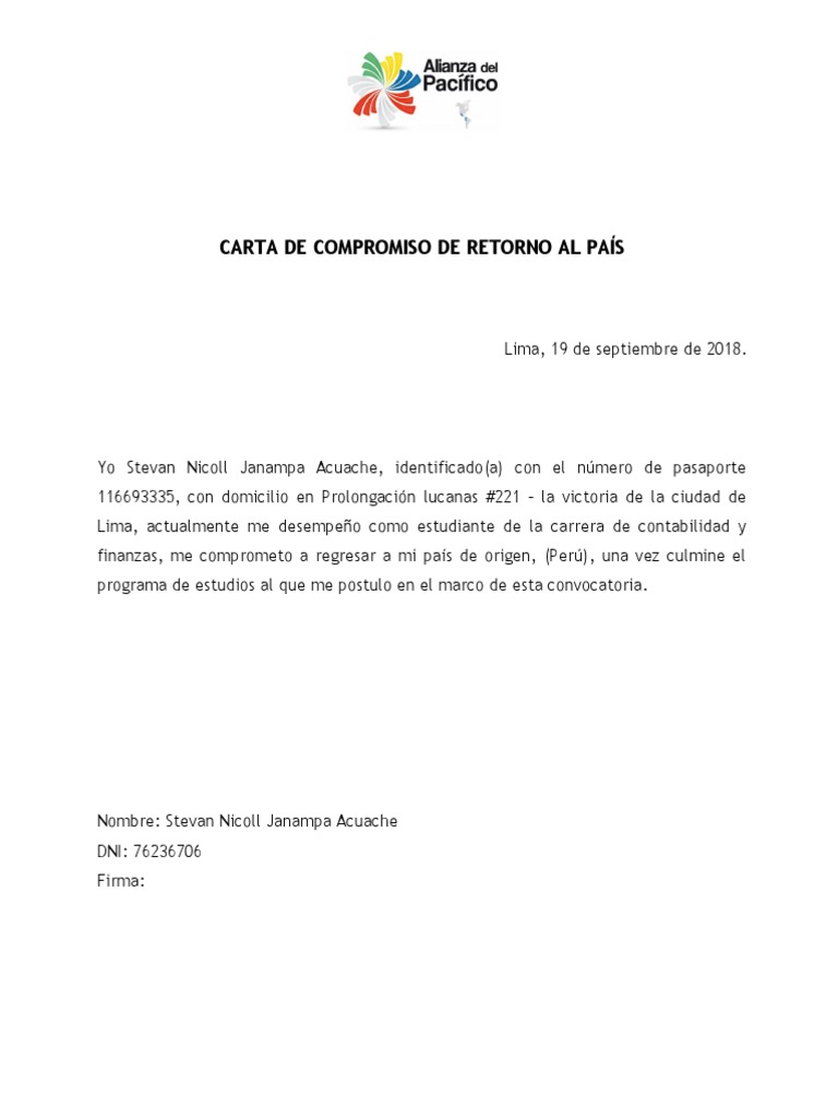 Anexo Carta De Compromiso De Retorno
