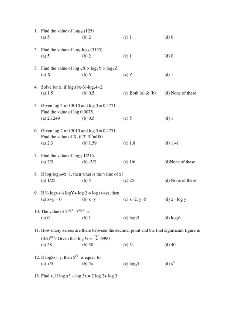 Solutions to Logarithmic Word Problems and Expressions | PDF ...