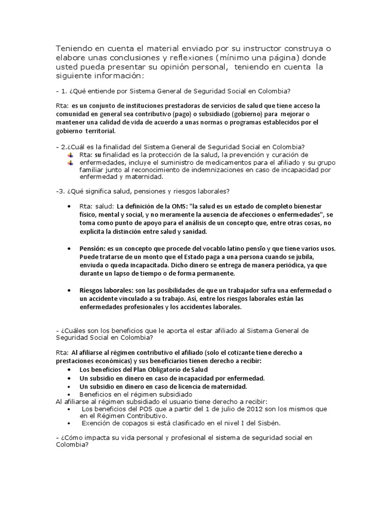 Seguridad Social en Colombia | PDF | Esfera pública | Cuidado de salud