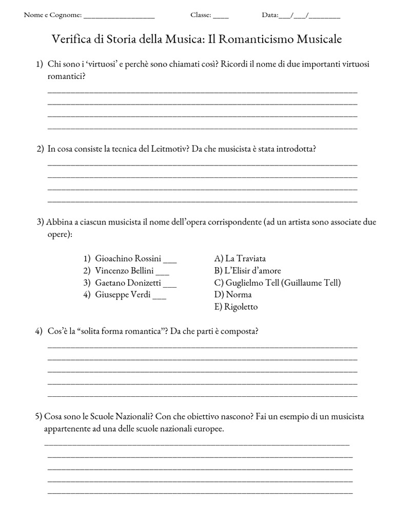 Verifica Sul Romanticismo Musicale | PDF, image size:768x1024