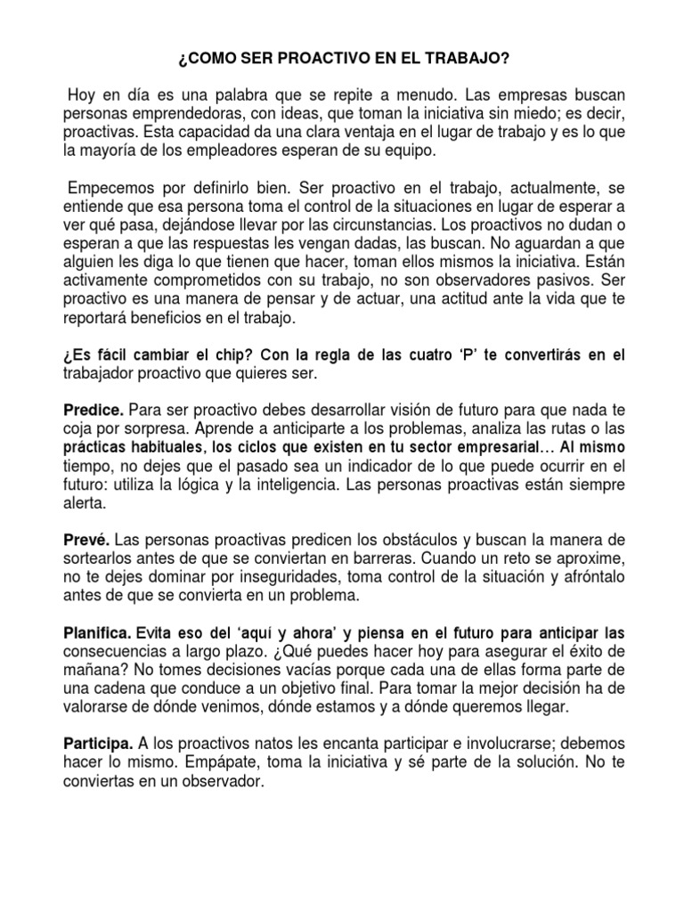 Como Ser Proactivo en El Trabajo | PDF