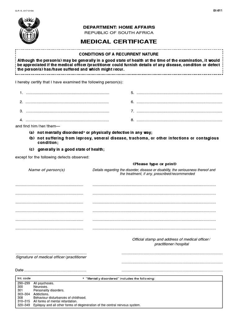 BI-811 (Medical Certificate) PDF | PDF | Physician | Human Diseases And ...