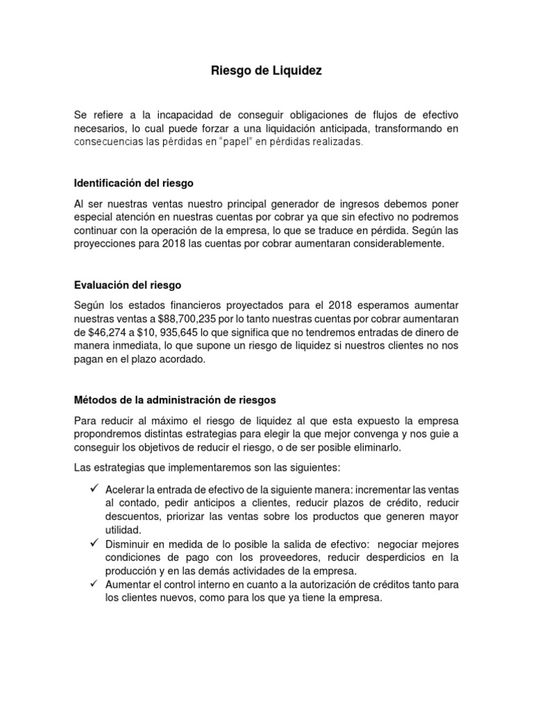 Riesgo De Liquidez Pdf Liquidez De Mercado Riesgo De Liquidez