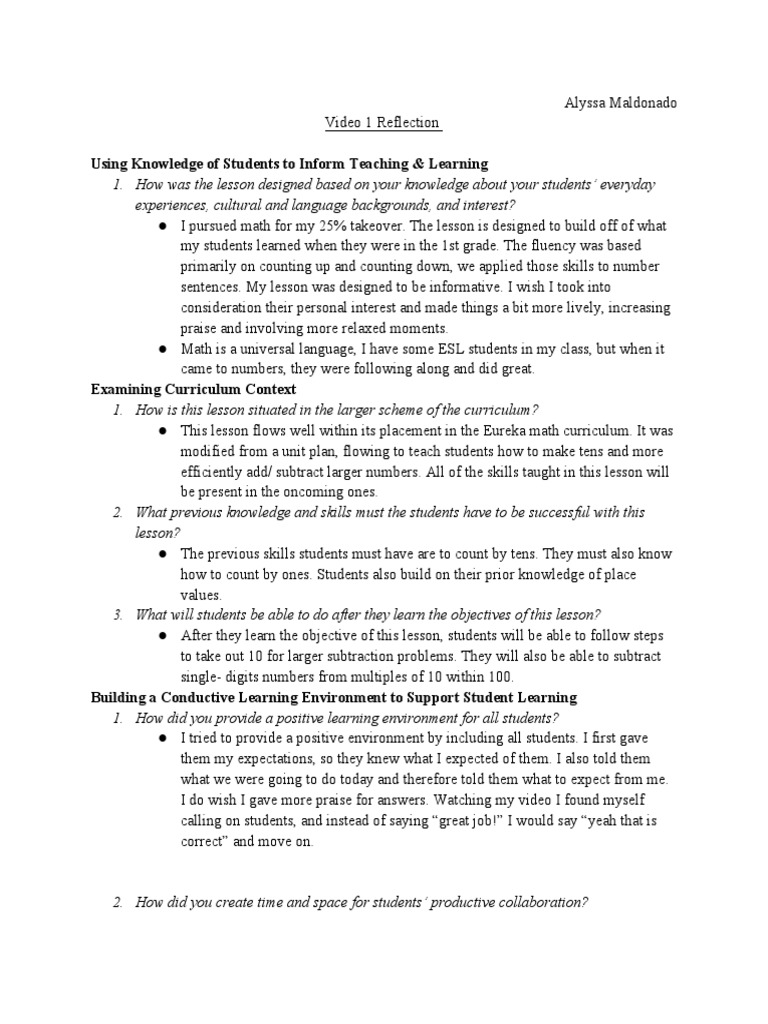 Reflecting on Math Lesson Design | PDF | Understanding | Learning