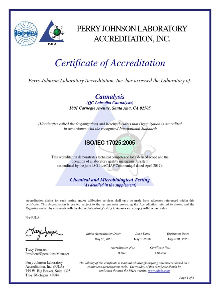 Cannalysis Accreditation for Testing Services | PDF | Solvent ...