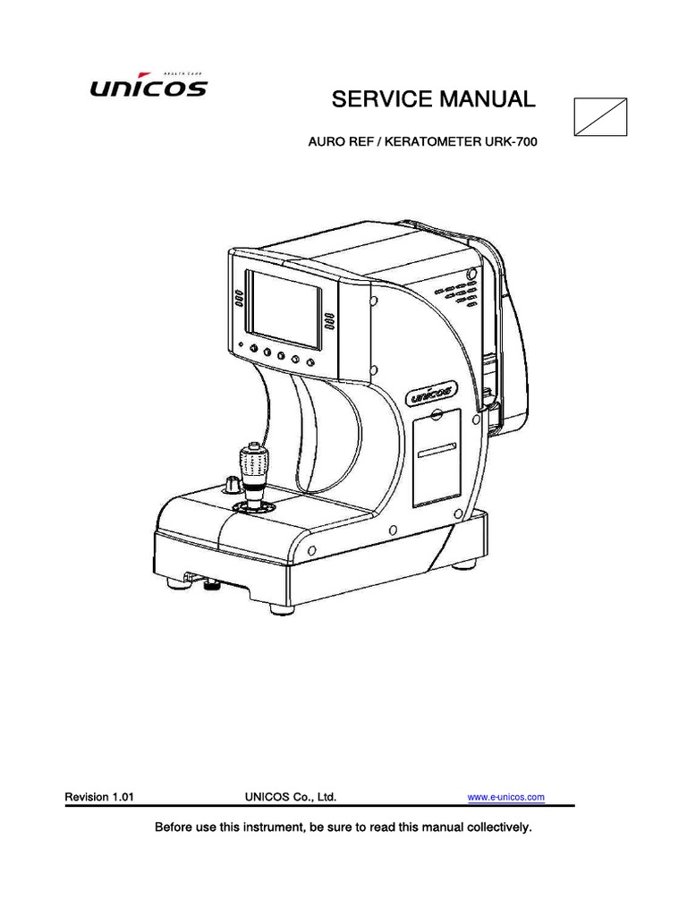 Unicos URK700 Keratometer Service Manual PDF Cornea Optics