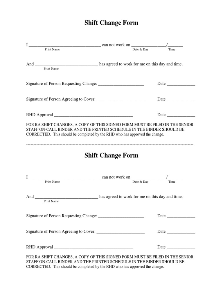 Shift Change Form | PDF