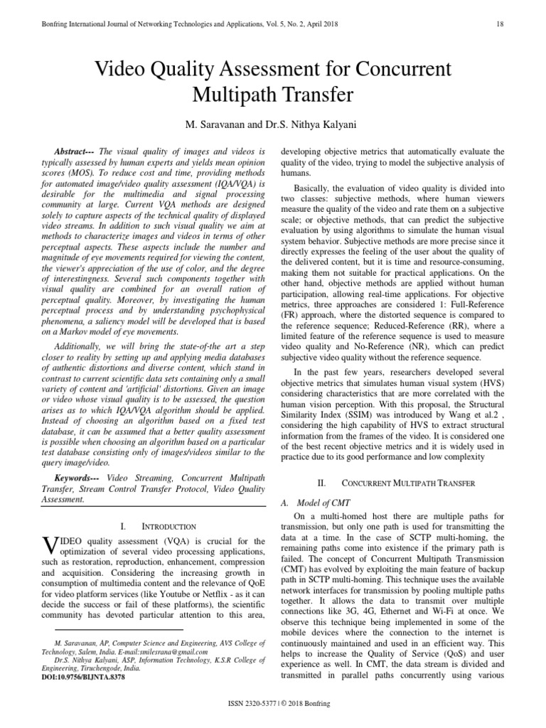 Video Quality Assessment For Concurrent Multipath Transfer | PDF ...