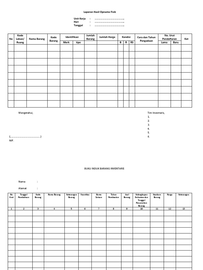 Laporan Hasil Opname Barang Inventaris | PDF