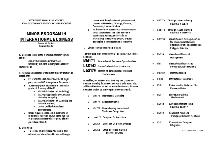 Minor in International Business Program | PDF | International Business ...
