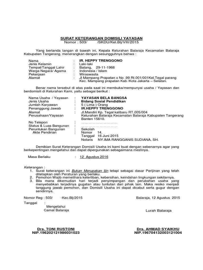 Contoh Surat Domisili Yayasan Dari Desa Suratmenyuratnet