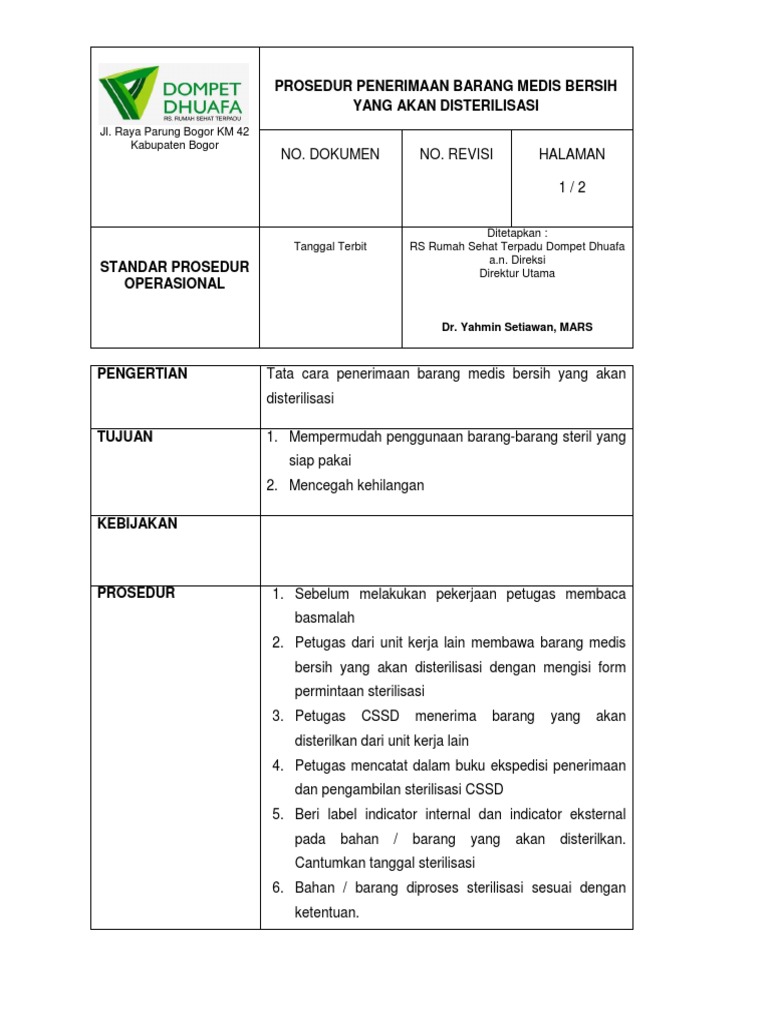 02 Prosedur Penerimaan Barang Medis Bersih Yang Akan 02 Prosedur Penerimaan Barang Medis Bersih Yang Akan