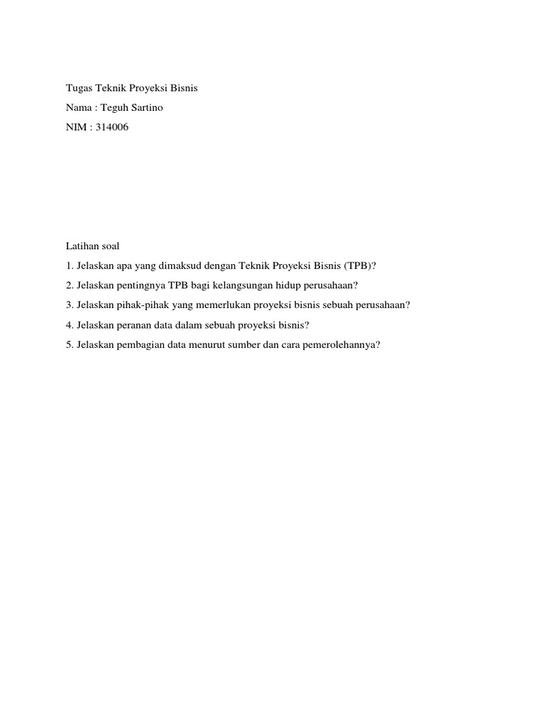 Tugas Teknik Proyeksi Bisnis