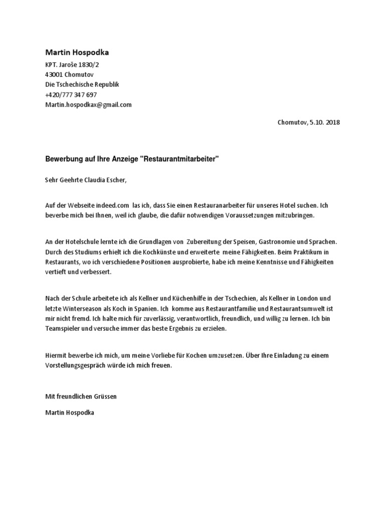 Cover Letter German | PDF