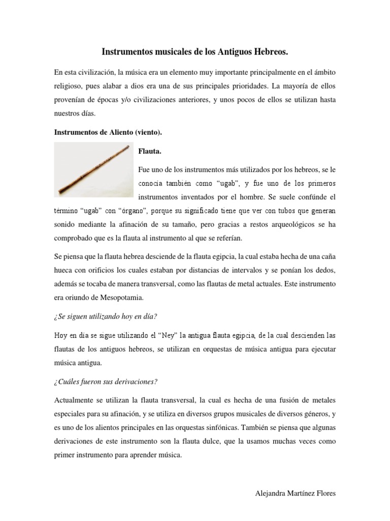Instrumentos Musicales de Los Antiguos Hebreos PDF Trompeta Flauta