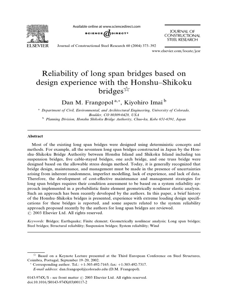 Reliability Of Long Span Bridges Based On Design Experience With The Honshu Shikoku Bridges Truss Earthquakes