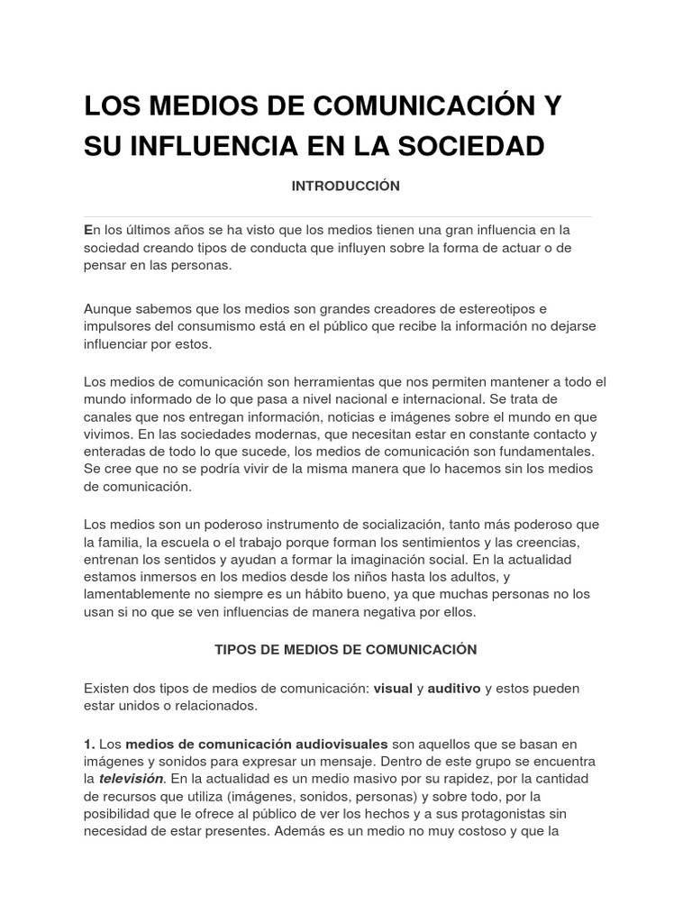 Influencia de los Medios en la Sociedad | PDF | Medios de comunicación ...