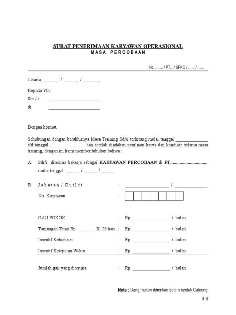 Contoh Surat Keputusan Tidak Lulus Masa Percobaan