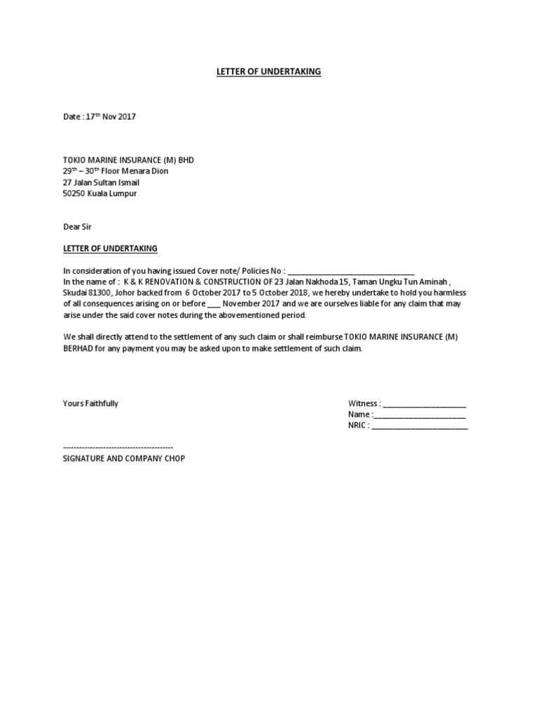 Undertaking Letter Pdf