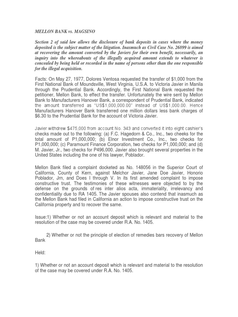 Mellon Bank Vs Magsino PDF Discovery (Law) Lawsuit
