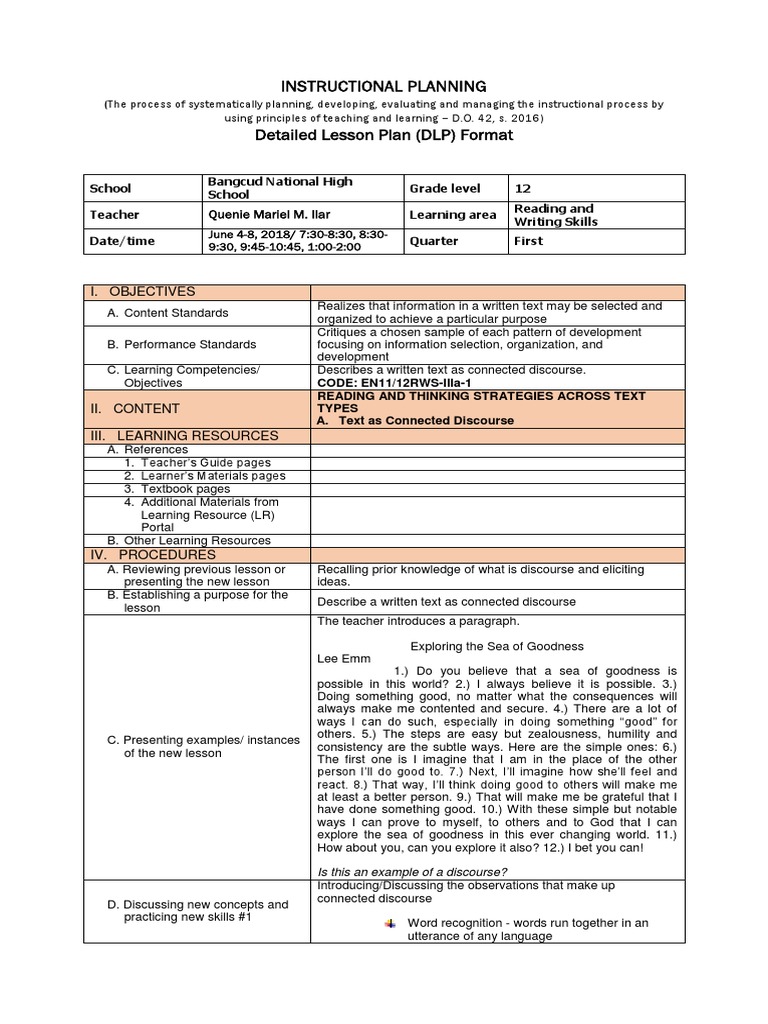 Rws 11 1 connected discourse lesson plan human communication