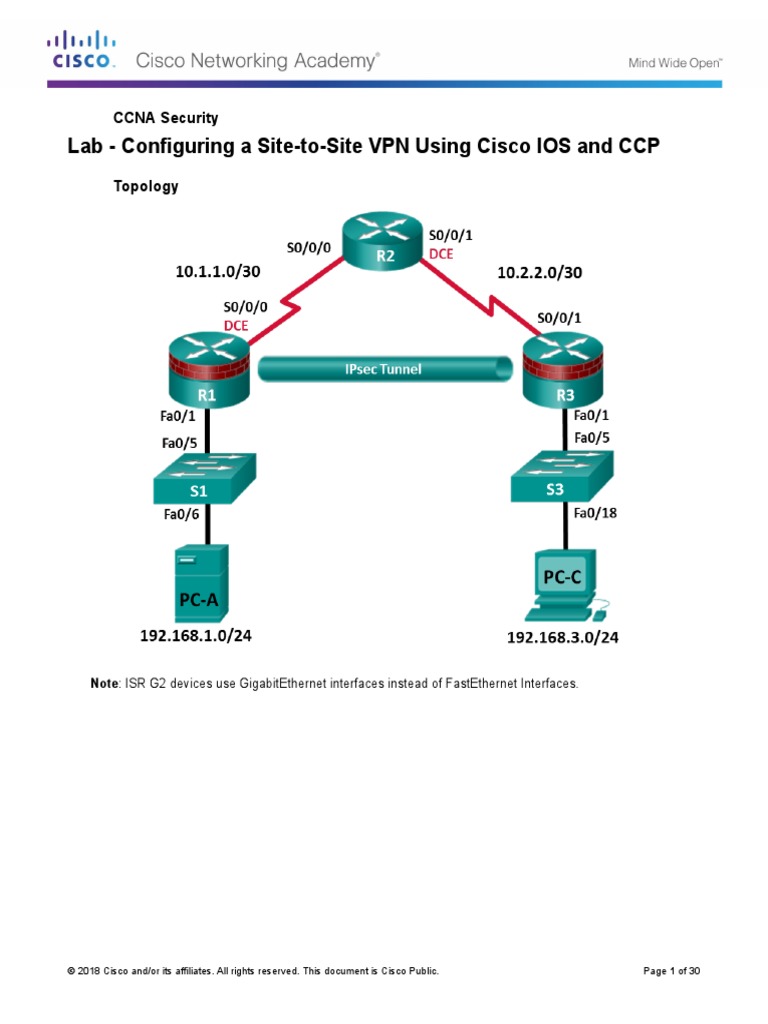 Lab - Configuring A Site-to-Site VPN Using Cisco IOS and CCP | PDF |  Virtual Private Network | Cyberwarfare