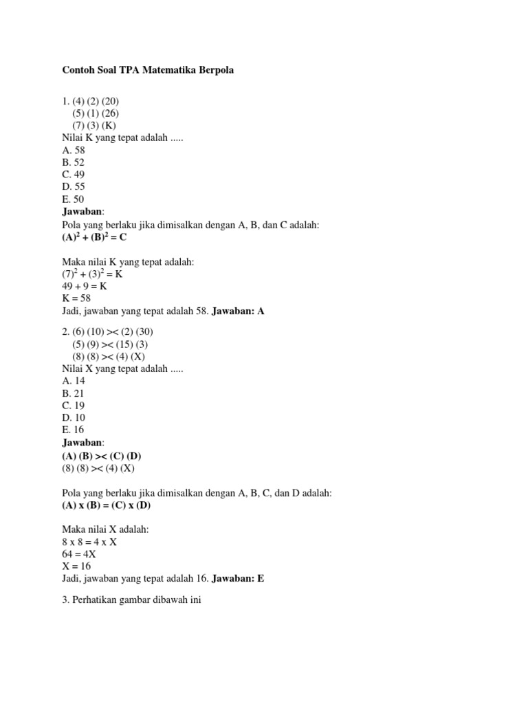 Contoh Soal Tpa Matematika Berpola