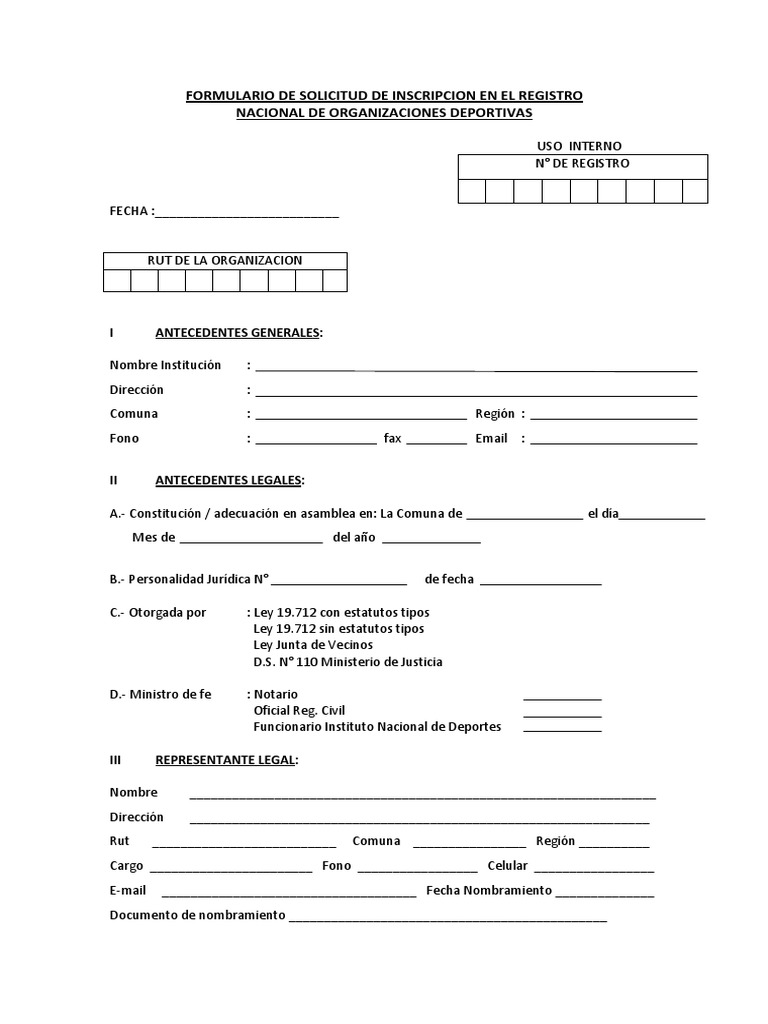 A Formulario Inscripcion Registro Organizaciones Deportivas PDF | PDF |  Gimnasia | Deportes olímpicos, image size:768x1024