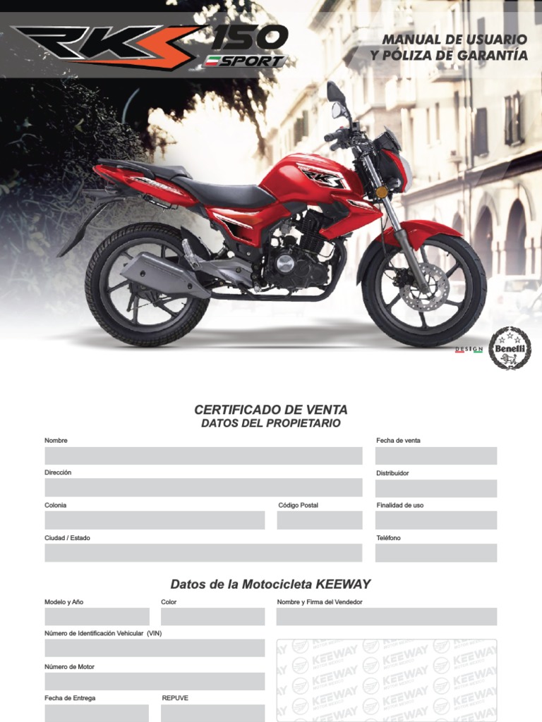 Certificado de Garantía Keeway RKS 150 | PDF | Motocicleta | Informática