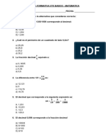 Formativa Matematica 5to Basico - Decimales - Areas - Perimetros