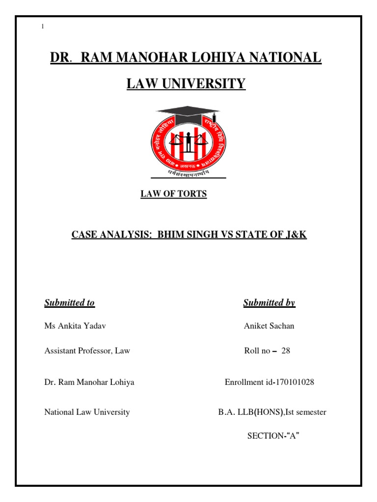 Juurisprudential Analysis: Bhim Singh V. State Of Jammu And