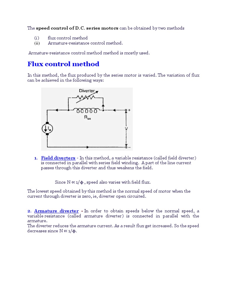Flux Control Method Speed Control of D.C. Series Motors PDF