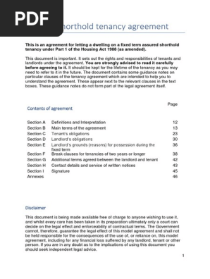 Sample Draft Tenancy