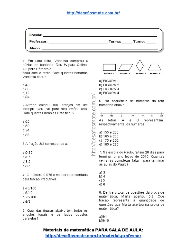 Simulado - Atividade 12 de Matemática para 6º Ano | PDF | Números ...