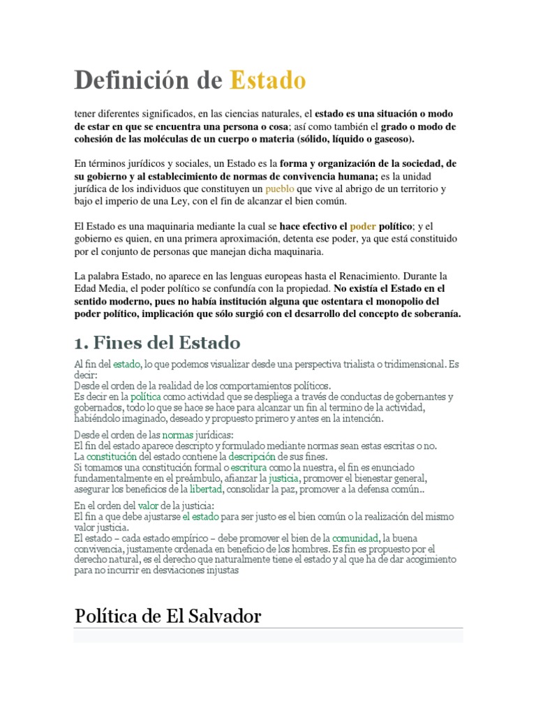Definición de Estado | PDF | El Salvador | Estado (política)