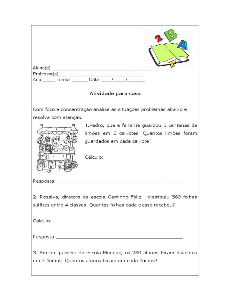 Atividade de casa: Resolução de problemas matemáticos | PDF