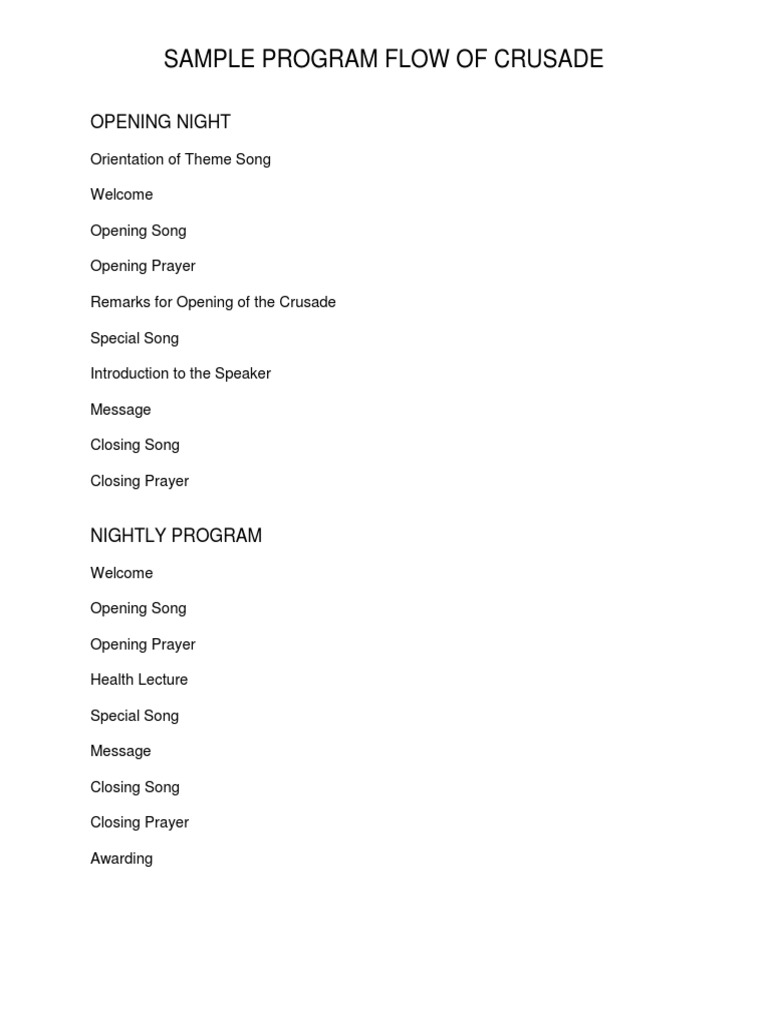 Crusade Program Flow Sample | PDF | Language Arts & Discipline | Poetry