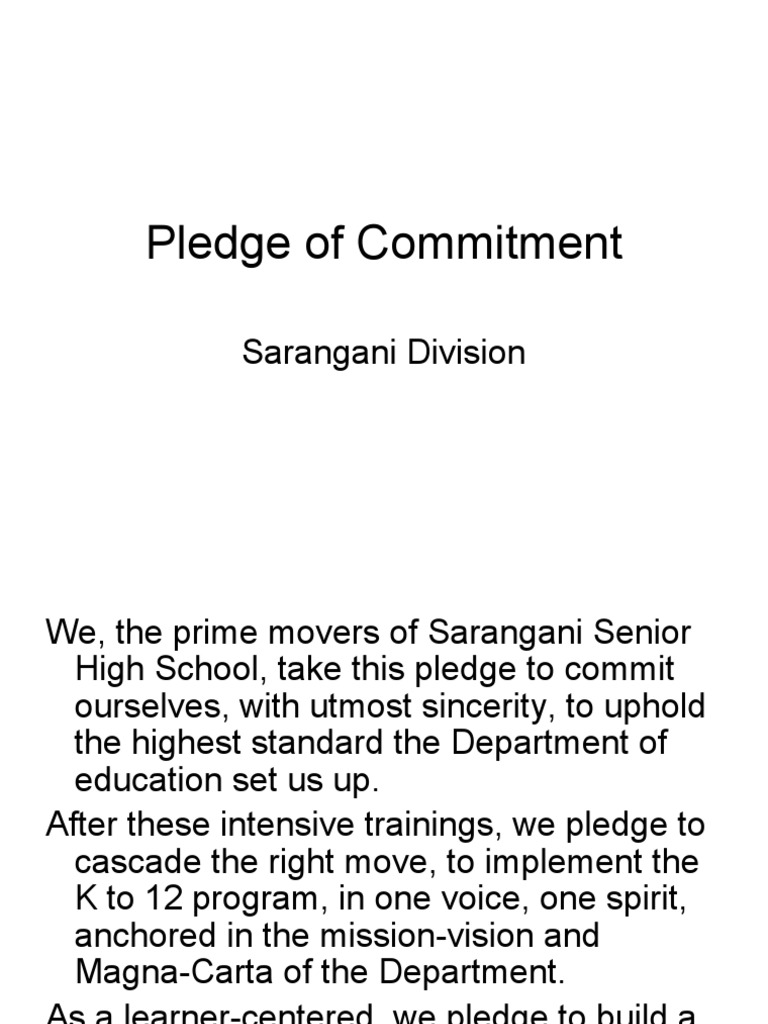 Sarangani Student Council Commitment Pledge | PDF