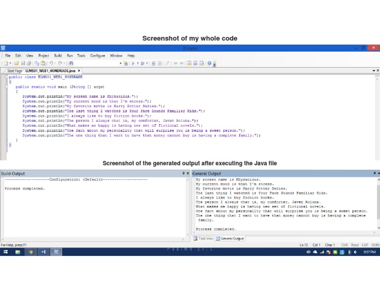 Screenshot of My Whole Code: Screenshot of The Generated Output After ...