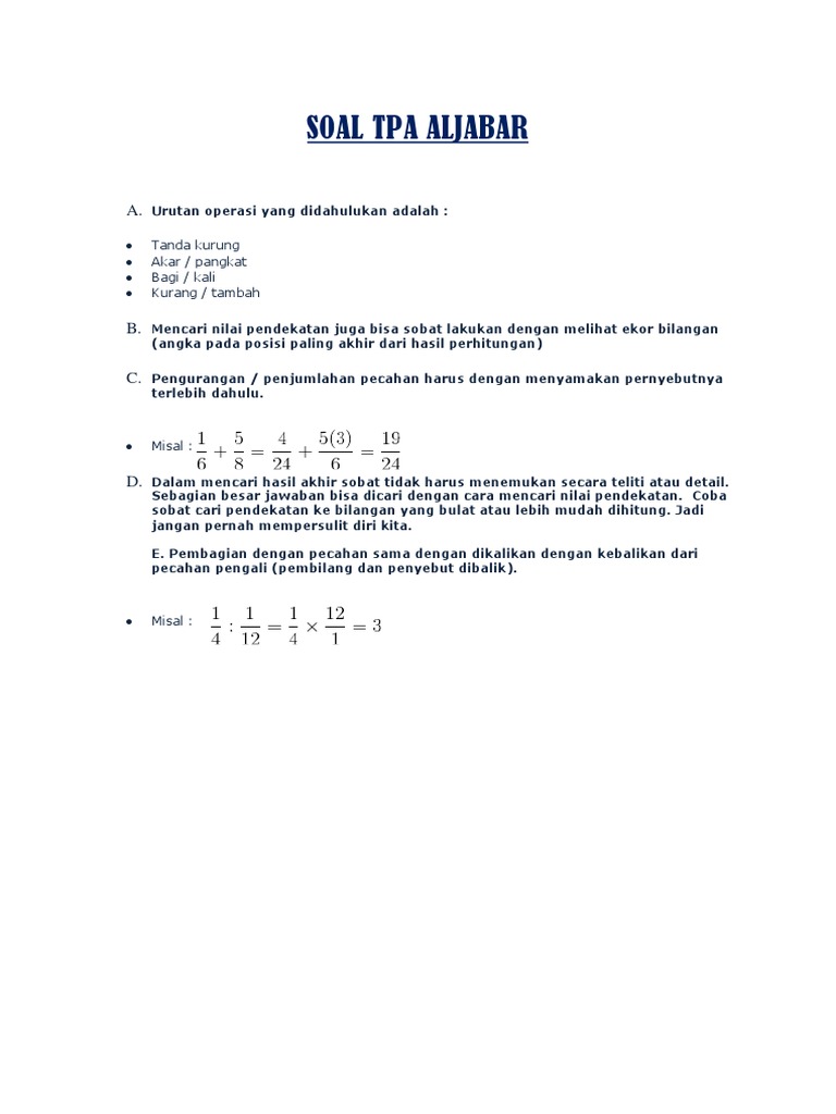 Tes Potensi Akademik Akpol Pdf Contoh Soal Tpa