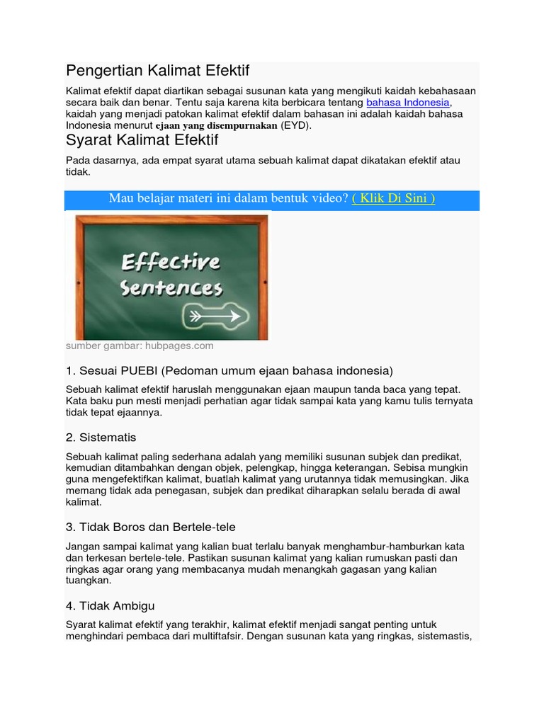 Pengertian Kalimat Efektif