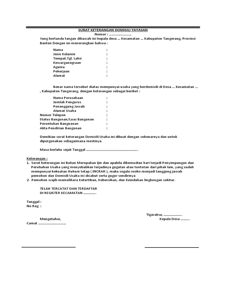 Contoh Surat Keterangan Domisili Yayasan Dari Kelurahan - Berbagi