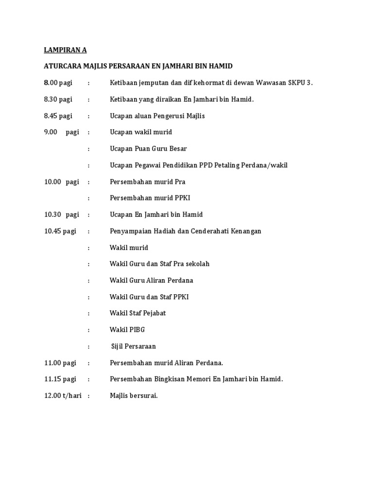 Draf Tentatif Majlis Persaraan Pdf